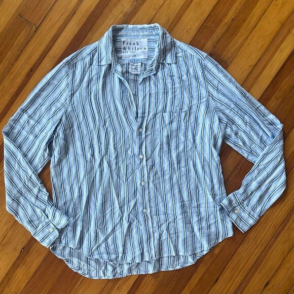 Frank & Eileen 100% Modal Eileen Button Up in White/Blue Stripe Size XS - Picture 1 of 5